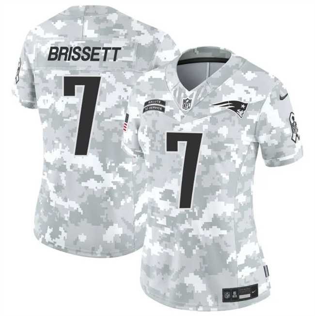 Women%27s New England Patriots #7 Jacoby Brissett 2024 F.U.S.E Arctic Camo Salute To Service Limited Stitched Jersey Dzhi